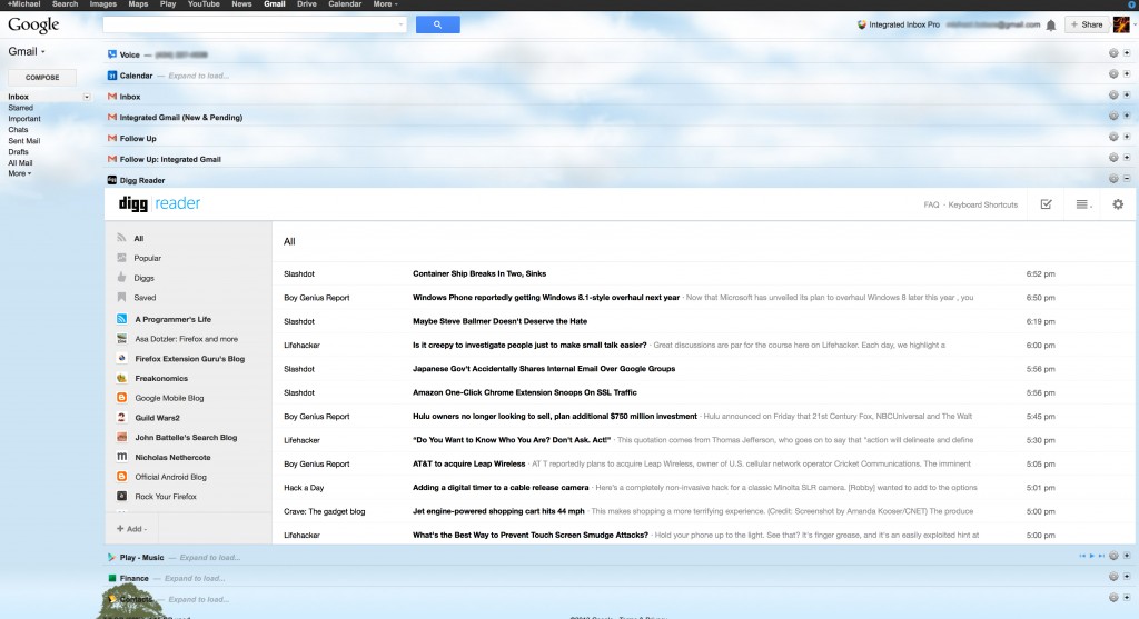 Integrated Inbox for Gmail Google Apps with Digg Reader - Google Reader Replacement